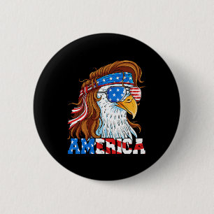Macaron Rond 5 Cm Aigle américain 4 juillet Mullet Drapeau américain
