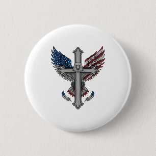 Macaron Rond 5 Cm Aigle Patriotique Croix Gravure Vintage Vecteur Dé