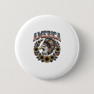 Macaron Rond 5 Cm Aigle Patriotique Fleur de Tournesol Vintage Améri