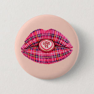 Macaron Rond 5 Cm Aimez-vous le baiser aux lèvres tartan écossais ro