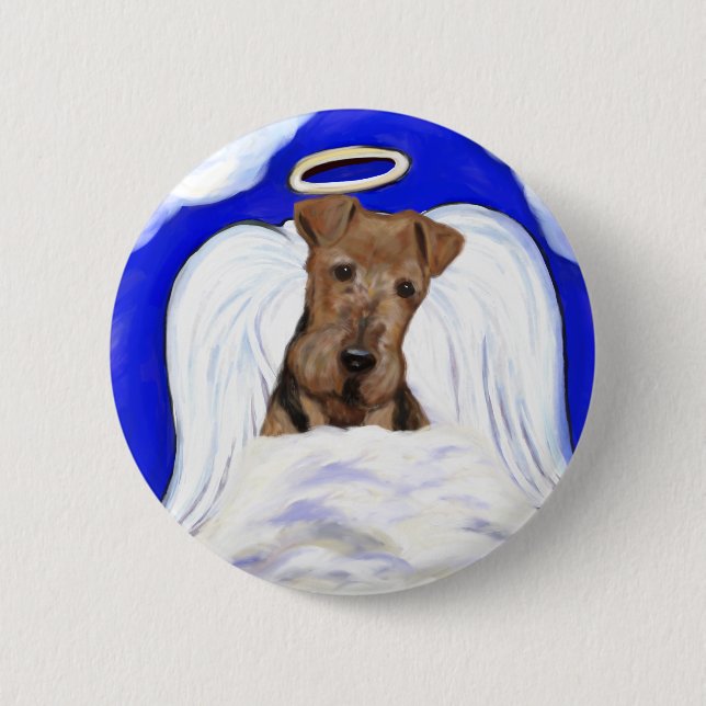 Macaron Rond 5 Cm Airedale Terrier Angel (Devant)