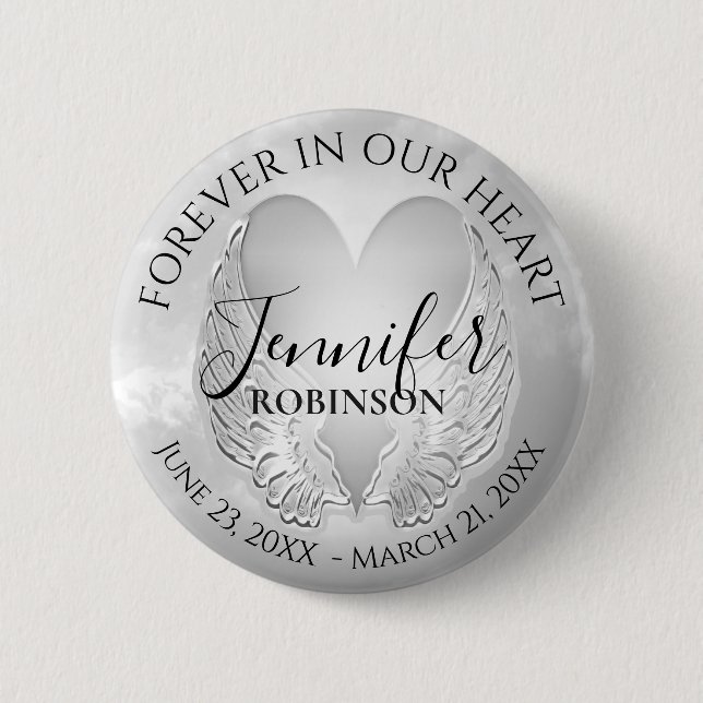Macaron Rond 5 Cm Ajouter le nom Custom Memorial Silver Heart (Devant)