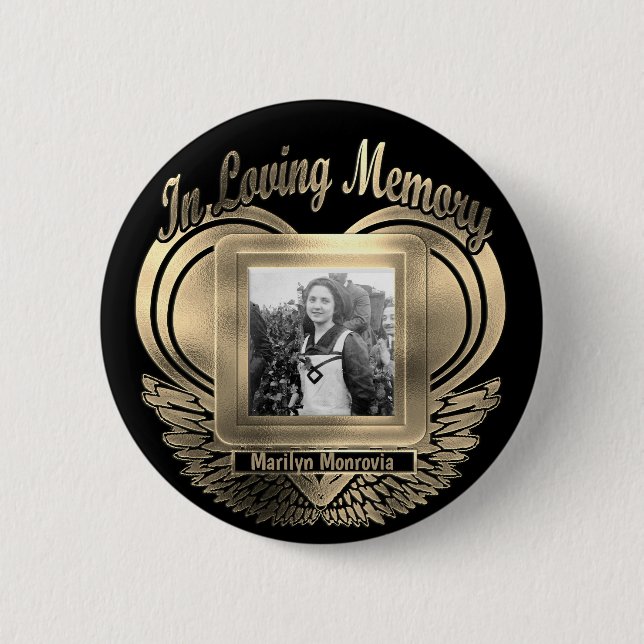 Macaron Rond 5 Cm Ajouter Photo Custom Memorial Heart Gold Bouton (Devant)