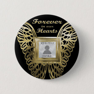 Macaron Rond 5 Cm Ajouter une photo personnalisée Gold Angel Wings 