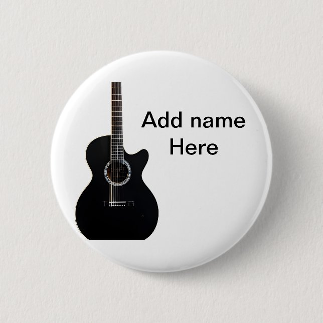 Macaron Rond 5 Cm Ajouter votre nom texte brun acoustique guitare éd (Devant)