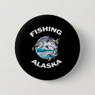 Macaron Rond 5 Cm Alaskan Fish Alaska's Wild Saumon Souvenir Pêche