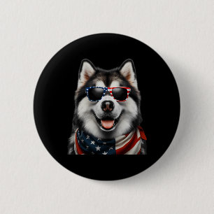 Macaron Rond 5 Cm Alaskan Malamute Chien 4 juillet American Incepte