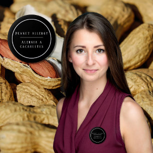 Macaron Rond 5 Cm Alerte d'allergie à l'arachide noire et blanche