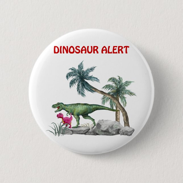 Macaron Rond 5 Cm Alerte Dinosaur (Devant)