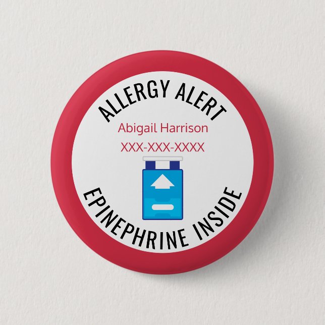 Macaron Rond 5 Cm Alerte Médicale pour enfants Allergy Epinephrine à (Devant)