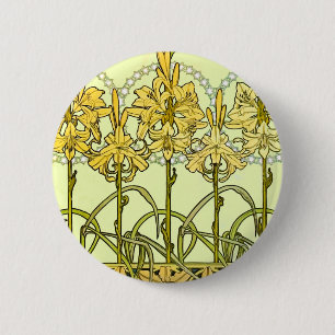 Macaron Rond 5 Cm Alfonse Mucha Art Nouveau Lily motif