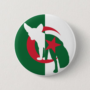 Macaron Rond 5 Cm Algérie Fennec Fox Algérien Drapeau animal nationa