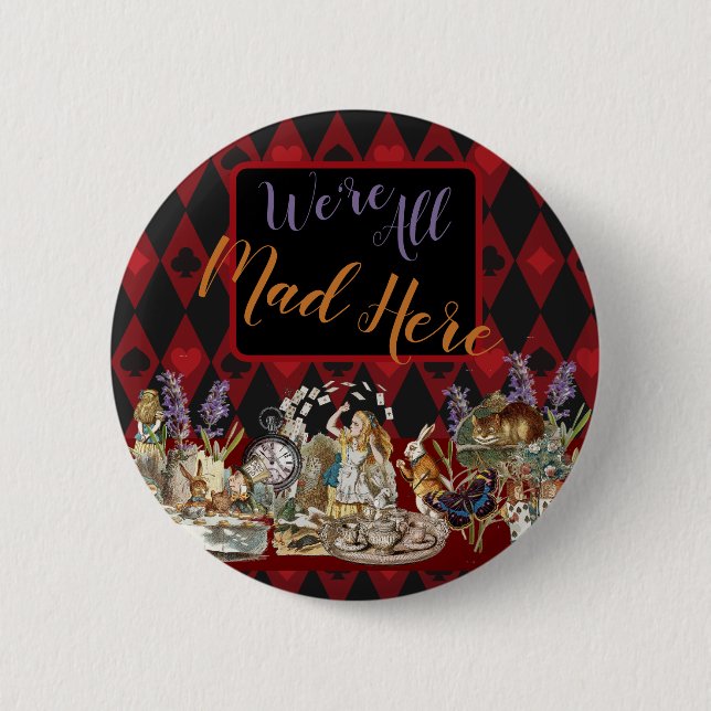 Macaron Rond 5 Cm Alice au pays des merveilles Mad Cheshire Chat (Devant)