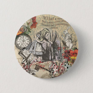Macaron Rond 5 Cm Alice Aventures Merveilleux Rideau Classique Art