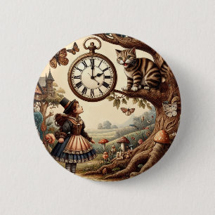 Macaron Rond 5 Cm Alice & Chat du Cheshire : Fantaisie Merveilleuse 