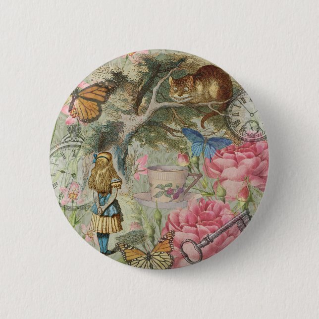 Macaron Rond 5 Cm Alice Cheshire Chat Wonderland Tree Garden (Devant)