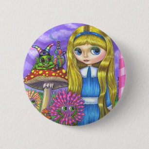 Macaron Rond 5 Cm Alice dans le pays des merveilles et le bouton de