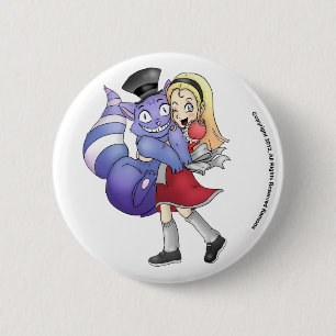 Macaron Rond 5 Cm Alice et le bouton de chat de Cheshire