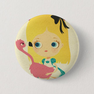 Macaron Rond 5 Cm Alice et le bouton de Pin de Flamant rose
