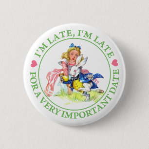 MACARON ROND 5 CM ALICE ET LE RABBIT BLANC - JE SUIS EN RETARD !