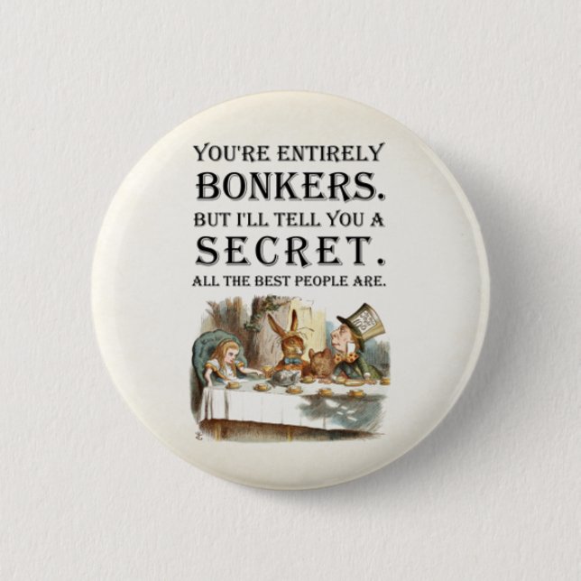 Macaron Rond 5 Cm Alice In Wonderland - Tea Party - Citation Bonkers (Devant)