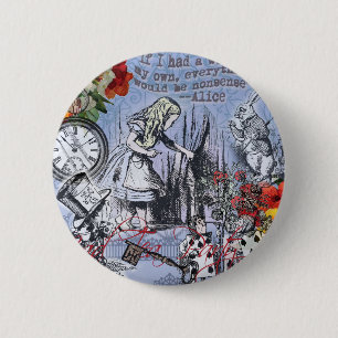 Macaron Rond 5 Cm Alice nonsense rideau merveilleux - Bleu