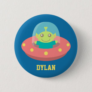Macaron Rond 5 Cm Alien mignon dans un vaisseau spatial, espace extr