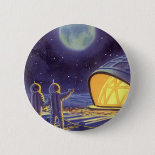 Macaron Rond 5 Cm Aliens de science-fiction vintages sur Blue Planet