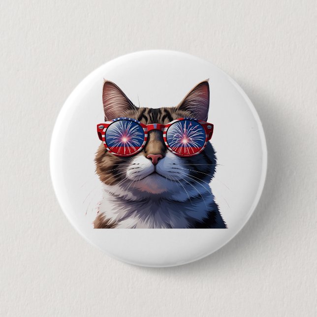 Macaron Rond 5 Cm All American Kitty - Bouton de chat patriotique (Devant)