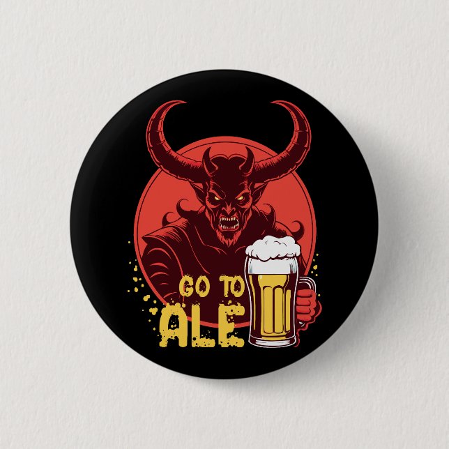 Macaron Rond 5 Cm Aller à Ale - Satan buvant de la bière (Devant)