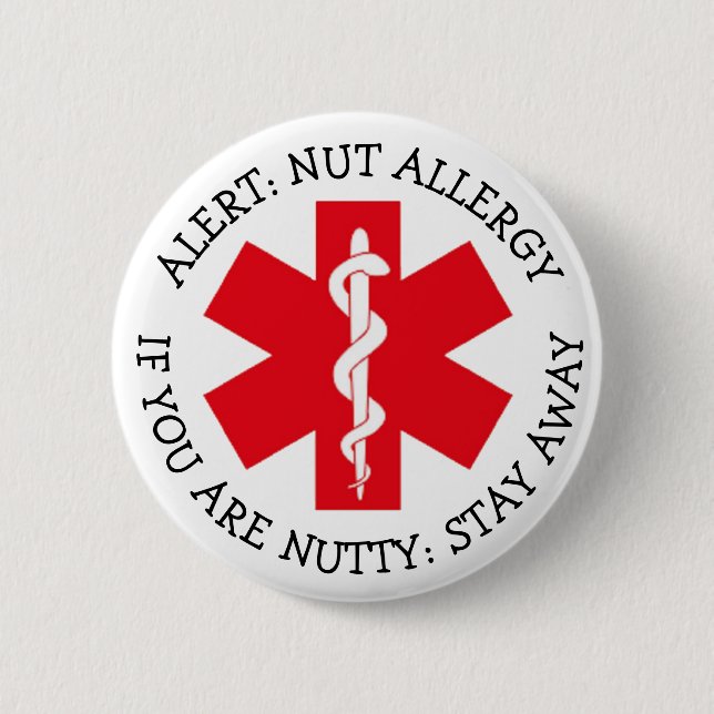 Macaron Rond 5 Cm Allergie Alerte Humour, Nut Allergie, Restez Éloig (Devant)
