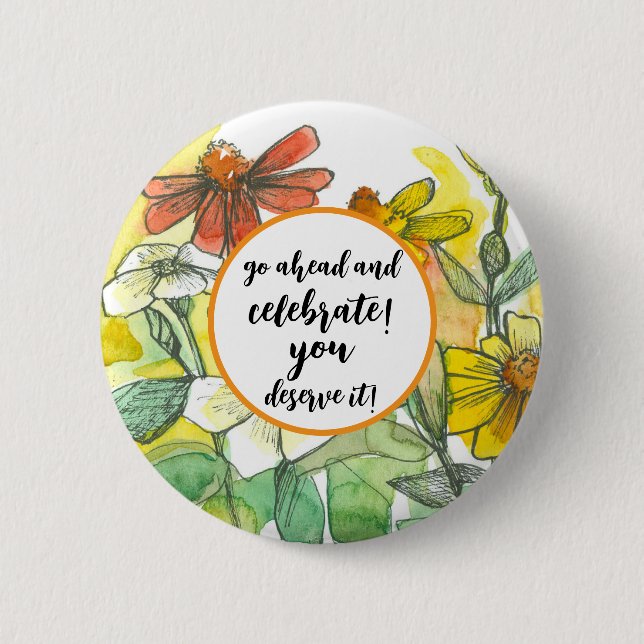 Macaron Rond 5 Cm Allez-y Fêtez Félicitations Zinnia Flowers (Devant)