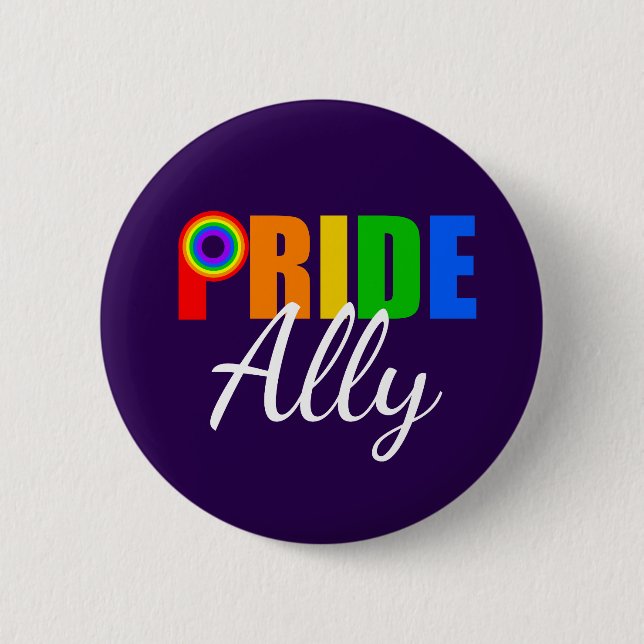 Macaron Rond 5 Cm Alliance arc-en-ciel gay pride Ally LGBTQ (Devant)
