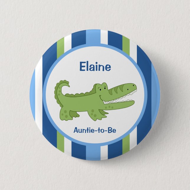 Macaron Rond 5 Cm Alligator Customisé nom balise Bouton bleu/vert (Devant)