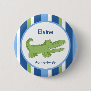 Macaron Rond 5 Cm Alligator Customisé nom balise Bouton bleu/vert