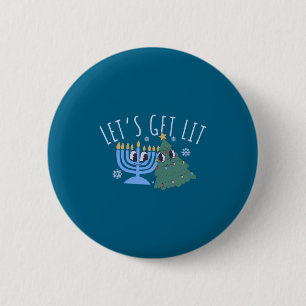 Macaron Rond 5 Cm Allumons-Nous Chrismukkah Hanukkah Noël à assortir