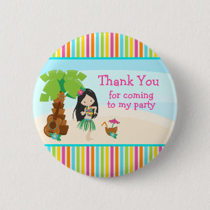 Macaron Rond 5 Cm Aloha Cute Black Hair Girl 'Merci d'être venue'