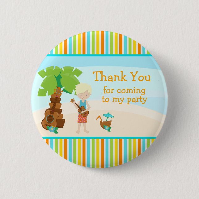 Macaron Rond 5 Cm Aloha Cute Blonde Cheveux "Merci d'être venu" (Devant)
