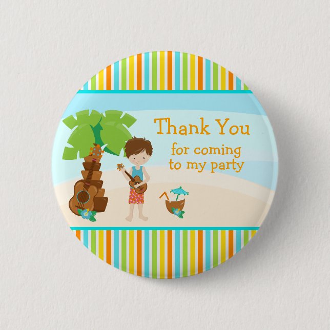 Macaron Rond 5 Cm Aloha Cute cheveux Brown 'Merci pour venir' (Devant)