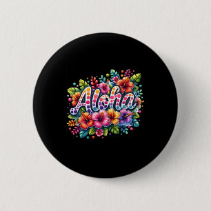 Macaron Rond 5 Cm Aloha Fleurs Tropicales Vacances d'Été Plage Hawaï