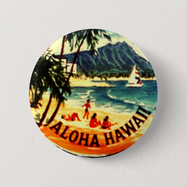 Macaron Rond 5 Cm Aloha Hawaii (Devant)