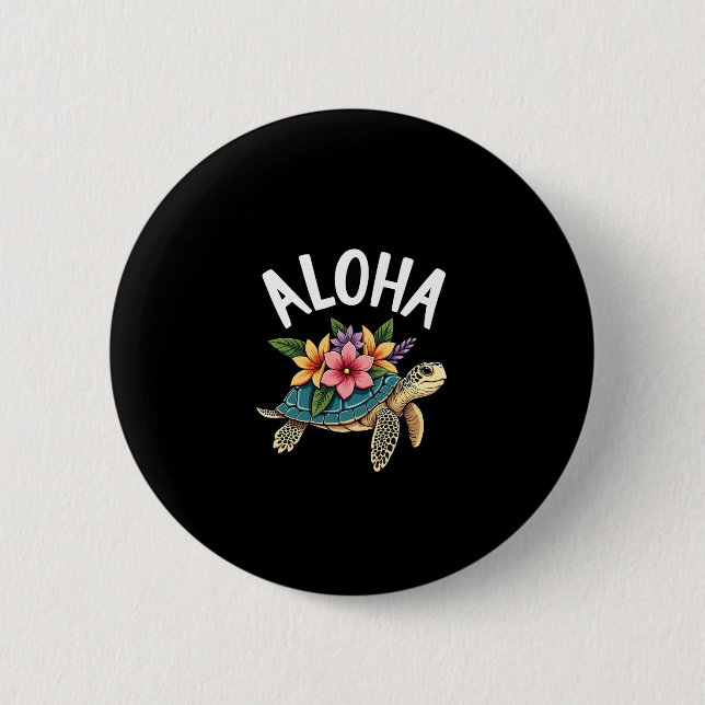 Macaron Rond 5 Cm Aloha Hawaii Hawaiian-Shirt Turtle Hibiscus Kids G (Devant)