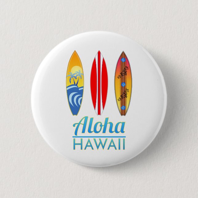 Macaron Rond 5 Cm Aloha Hawaii Surf boards (Devant)