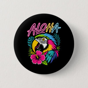 Macaron Rond 5 Cm Aloha Trocal Perroquet Hawaii Voyage Ara Macao Hib
