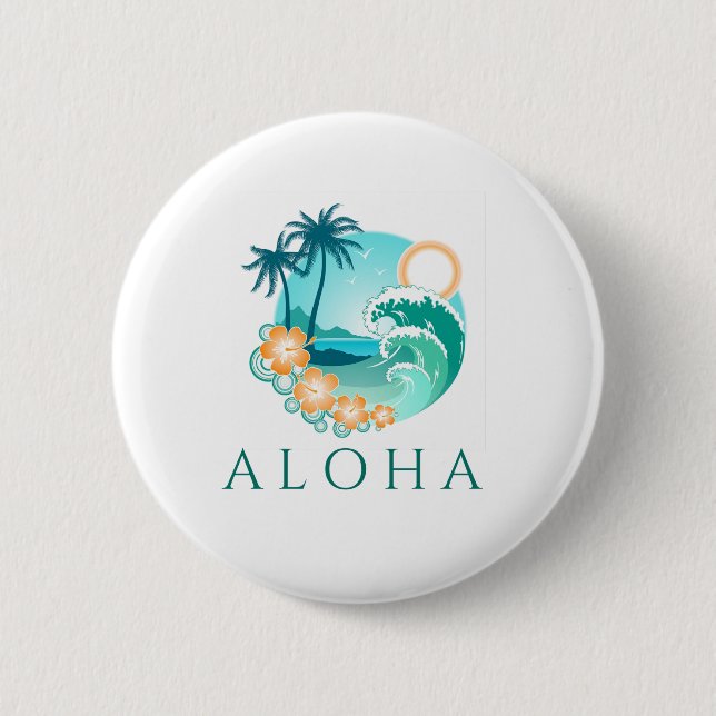 Macaron Rond 5 Cm Aloha Tropical (Devant)