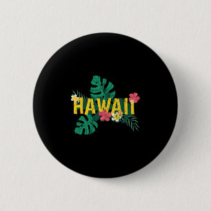 Macaron Rond 5 Cm Aloha Vacances d'été Hawaïennes Fleurs Tropicales