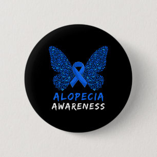Macaron Rond 5 Cm Alopecia Areata Awareness Mois Bleu Ruban