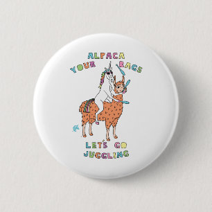 Macaron Rond 5 Cm Alpaca-Vos-Sacs-Allons-Y-Jongler-Licorne-À-Cheval-