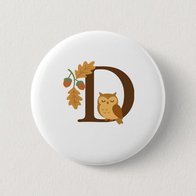 Macaron Rond 5 Cm Alphabet d'automne Monogramme lettre D � Chouette  (Devant)