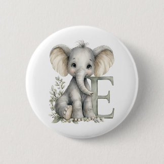 Macaron Rond 5 Cm Alphabet mignon en aquarelle animal bébé Éléphant